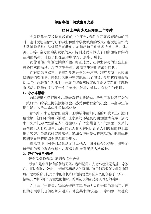 2014上学期少先队寒假工作总结