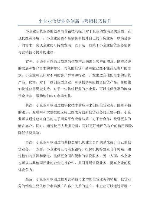 小企业信贷业务创新与营销技巧提升