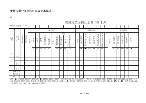 土地权属分类面积汇总表文本格式