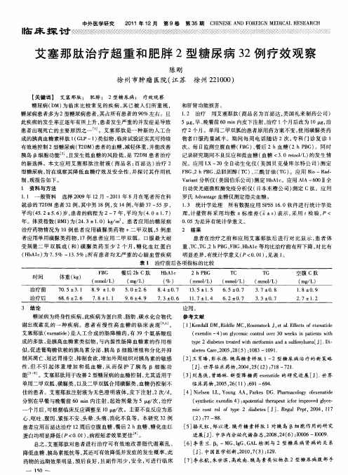 艾塞那肽治疗超重和肥胖2型糖尿病32例疗效观察