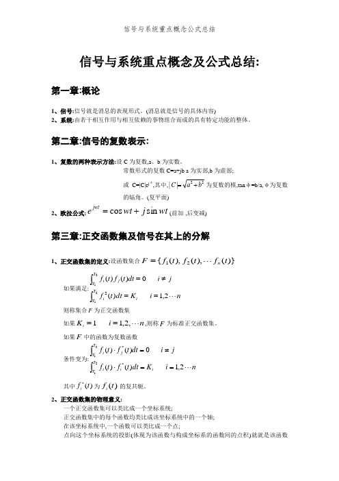 信号与系统重点概念公式总结