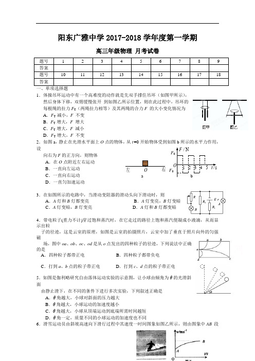 广东省阳东广雅学校2017-2018学年高三上学期月考物理试题 Word版含答案