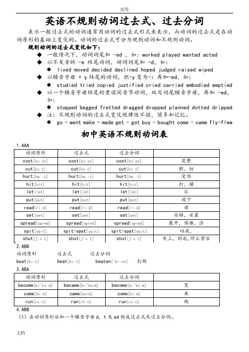 初中及高中-英语不规则动词表(附音标)-问题详解版