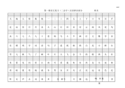 人教2017年一年级上册识字表打印版