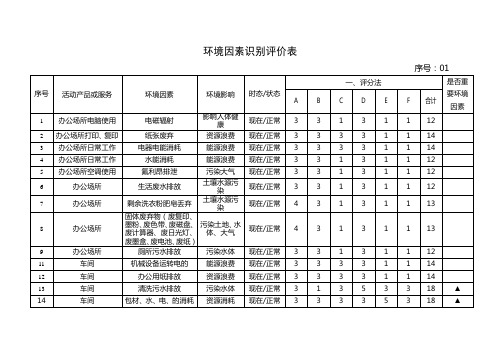 环境因素评价表