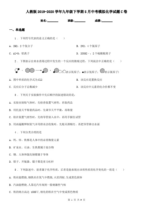 人教版2019-2020学年九年级下学期5月中考模拟化学试题C卷