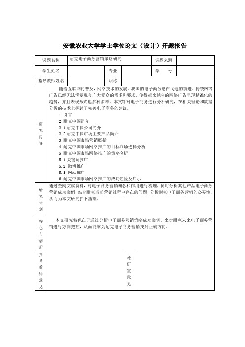 耐克电子商务营销策略研究+开题报告