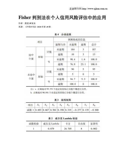 Fisher判别法在个人信用风险评估中的应用