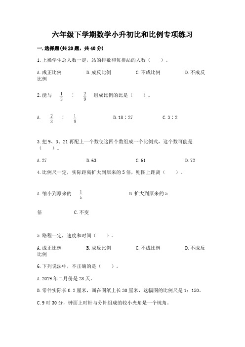 六年级下学期数学小升初比和比例专项练习含精品答案加下载答案