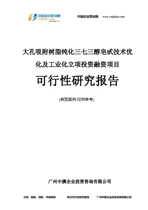 大孔吸附树脂纯化三七三醇皂甙技术优化及工业化融资投资立项项目可行性研究报告(中撰咨询)