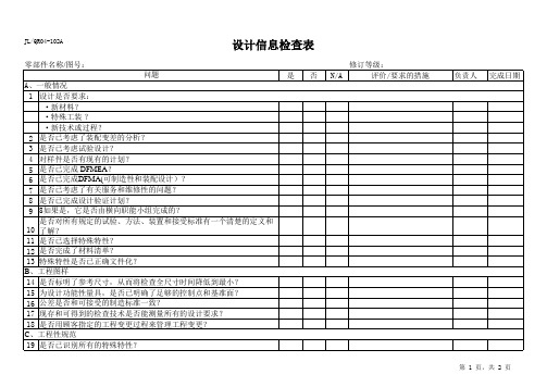 IATF16949设计信息检查表 (A2)