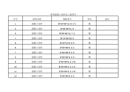 常用电杆及三盘型号