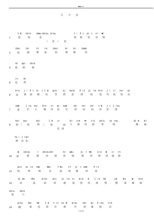 2019年秋季新版语文教材六年级上册生字表、词语表(带拼音)