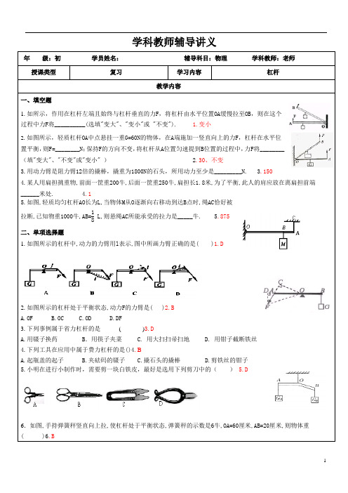 初中物理杠杆专题复习