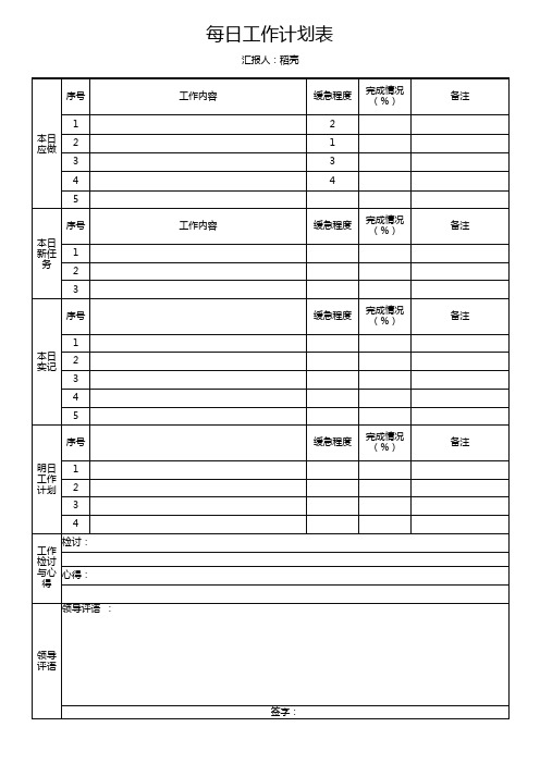 工作计划表(每周-每日-每月)