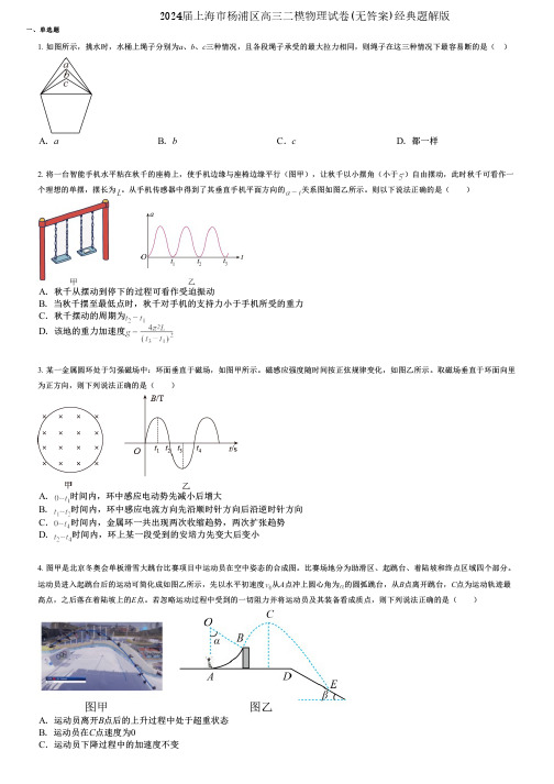 2024届上海市杨浦区高三二模物理试卷(无答案)经典题解版