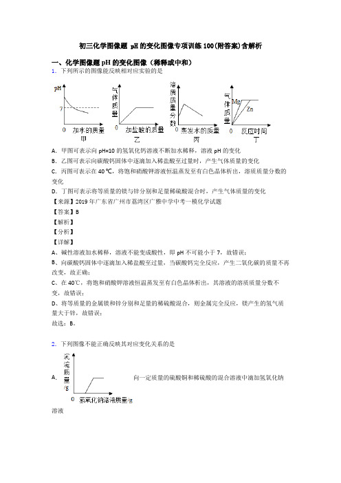 初三化学图像题 pH的变化图像专项训练100(附答案)含解析