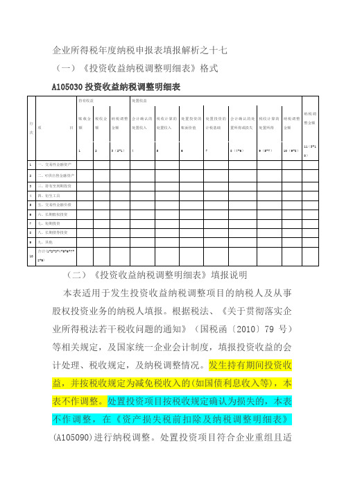 长期股权投资在所得税申报表中的填写