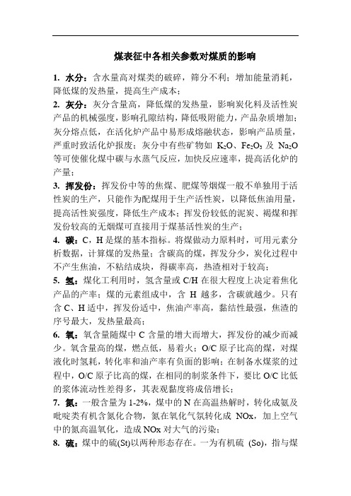 煤表征中各相关参数对煤质的影响