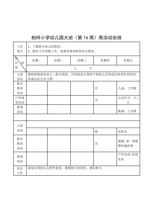 2012年-2013年大班上期周计划