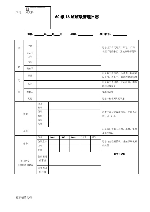 高中班级日志记录表汇编