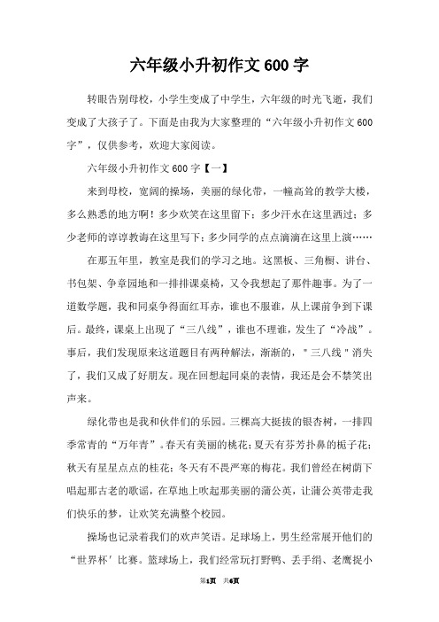 六年级小升初作文600字