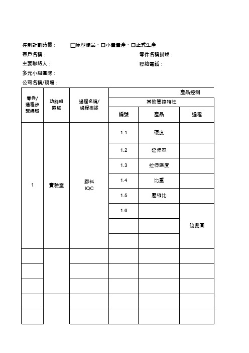 IATF 16949 新版控制计划 ( 填写范例 )