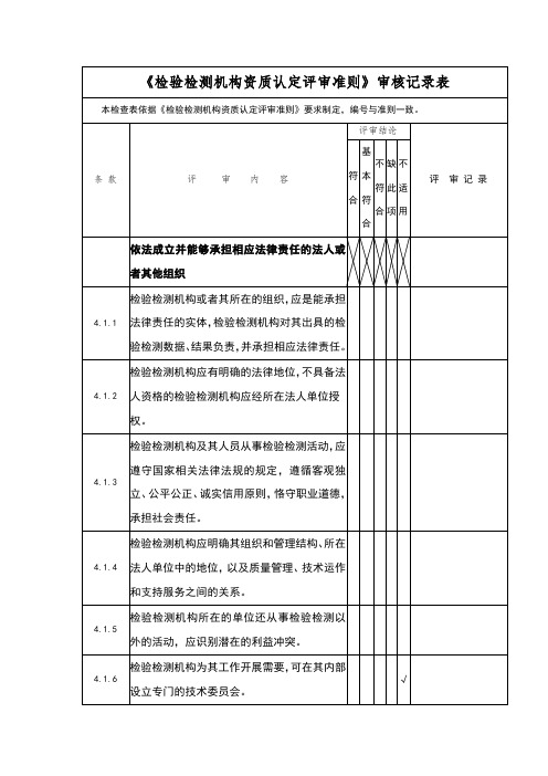 《检验检测机构资质认定评审准则》审核记录表