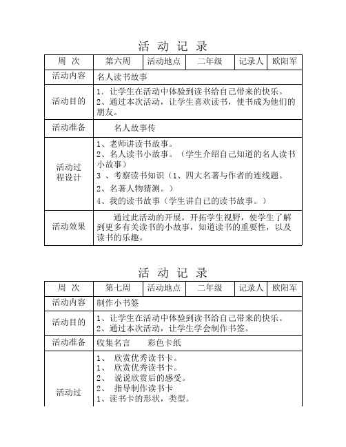 晴川阁小学社团活动记载表