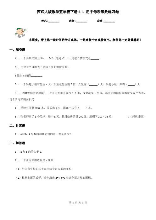 西师大版数学五年级下册5.1 用字母表示数练习卷