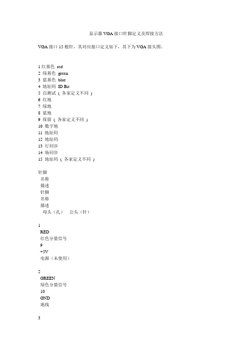 显示器VGA接口针脚定义及焊接方法