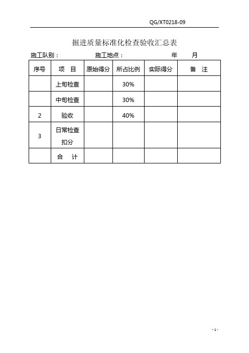 掘进巷道质量标准化验收表资料