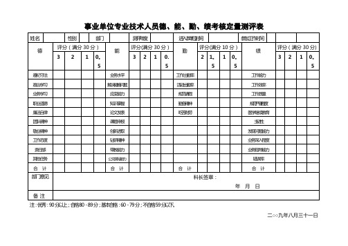 事业单位德、能、勤、绩考核测评表