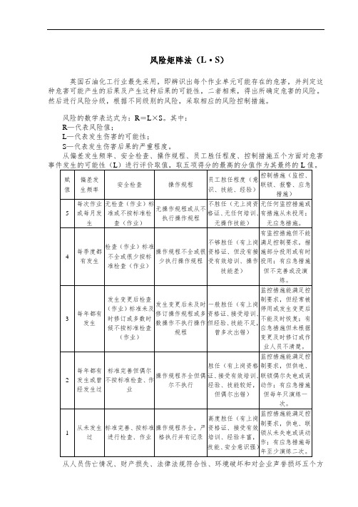 安全风险评价风险矩阵法(L·S)、LEC法