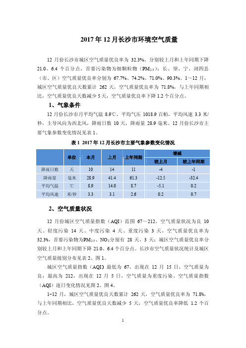 2017年12月长沙环境空气质量