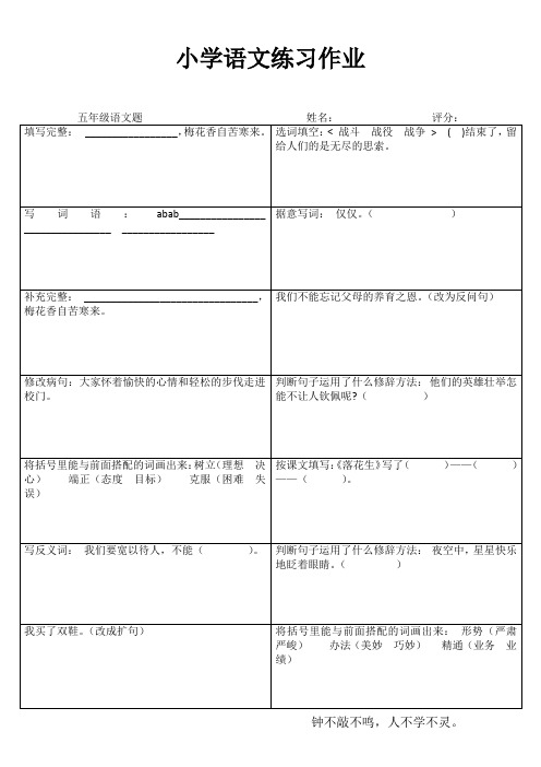 五年级语文课堂拓展精选练习IV (72)