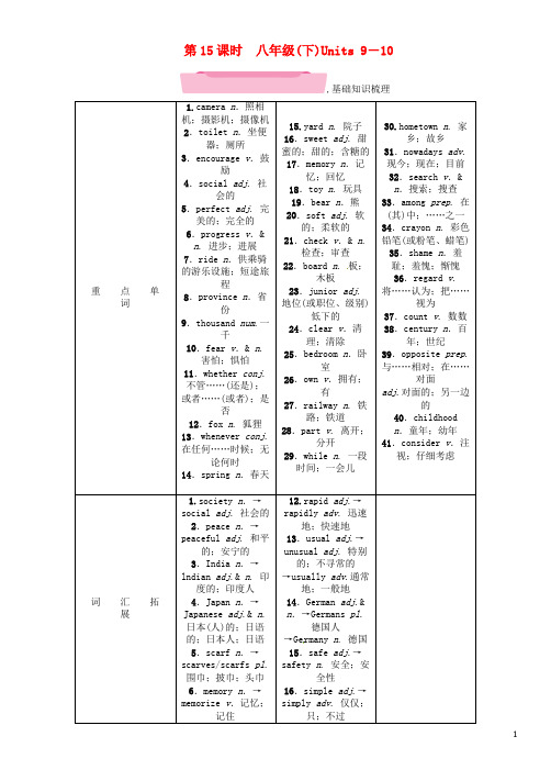 2018年中考英语特训总复习第一部分教材知识梳理篇第15课时八下Units9_10(精讲)试题