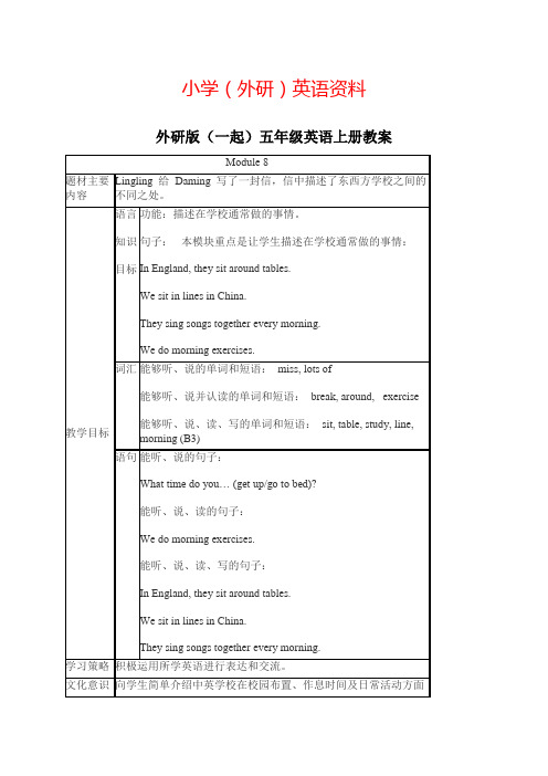 外研版一起小学英语五上《Module 8Unit 1 Children often sit around tables.》word教案 (1)