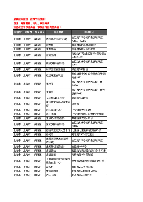 新版上海市上海市闵行区古玩企业公司商家户名录单联系方式地址大全125家