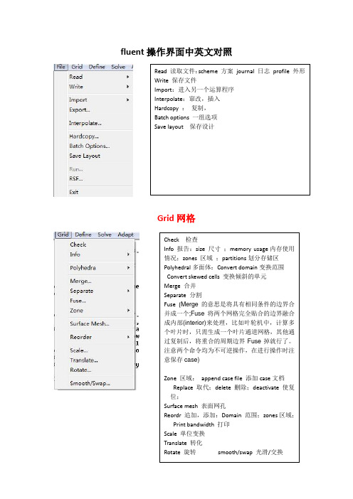 fluent操作界面中英讲解