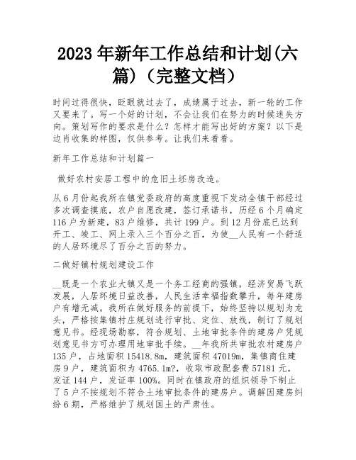 2023年新年工作总结和计划(六篇)(完整文档)