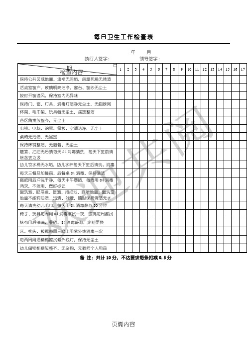 每日卫生工作检查表格模板