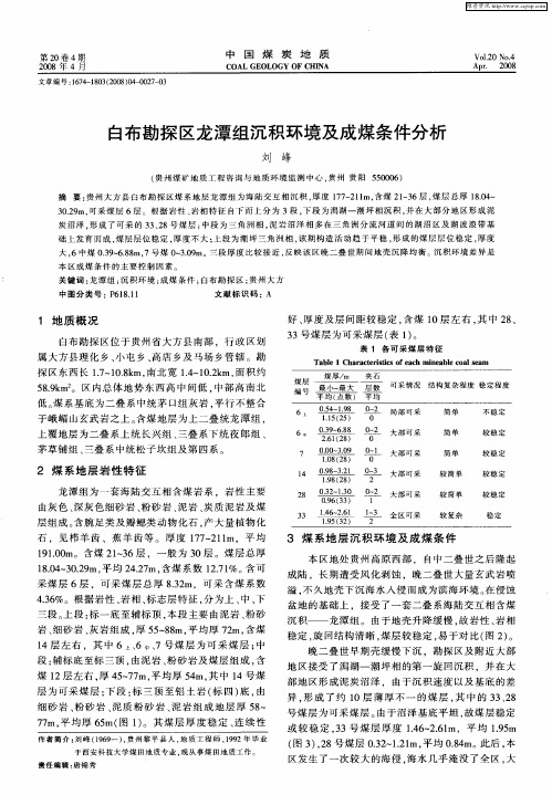 白布勘探区龙潭组沉积环境及成煤条件分析