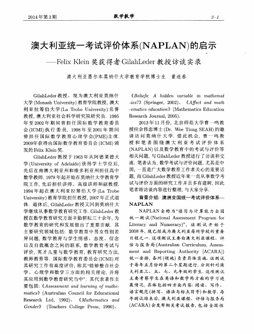 澳大利亚统一考试评价体系(NAPLAN)的启示——Felix Klein奖获得者GilahLeder教授访谈实录