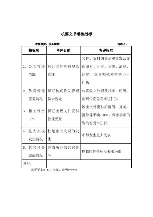 机要文书关键业绩考核指标KPI