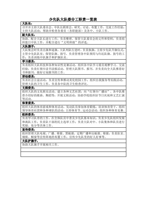 少先队大队委分工职责一览表