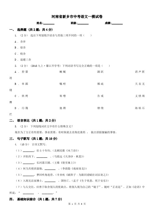 河南省新乡市中考语文一模试卷