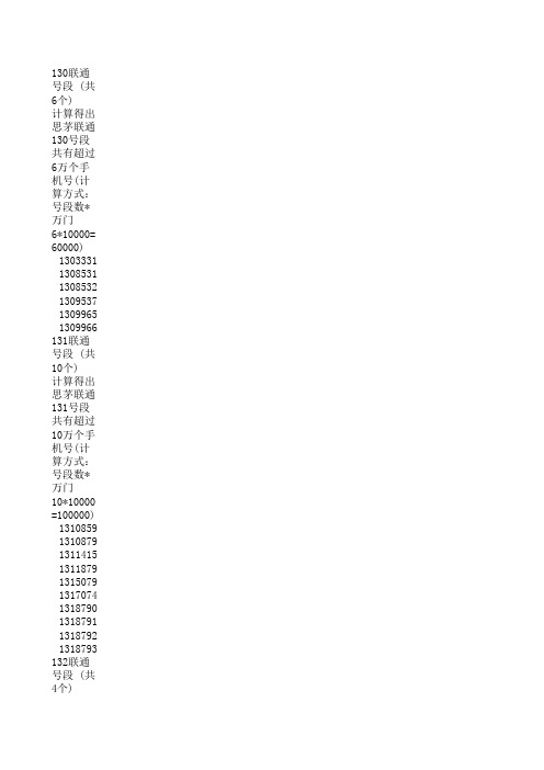 云南各地市手机号码号段归属地数据库