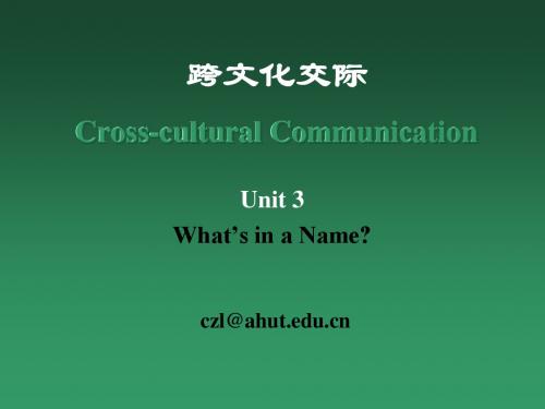 跨文化交际 Cross-cultural Communication