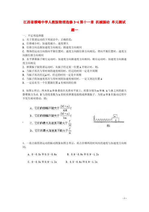 江西省横峰中学高中物理 第十一章 机械振动单元测试题一 新人教版选修34